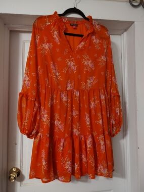 Vince Camuto Orange Floral Tiered Babydoll Dress